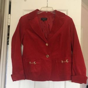 Talbots Red Corduroy Blazer Gold Buttons